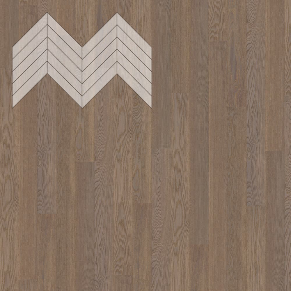 Паркет Елка Французская Lab Arte Chevron Дуб Селект Беж Сильвер лак 600/510х90х14/3/45°
