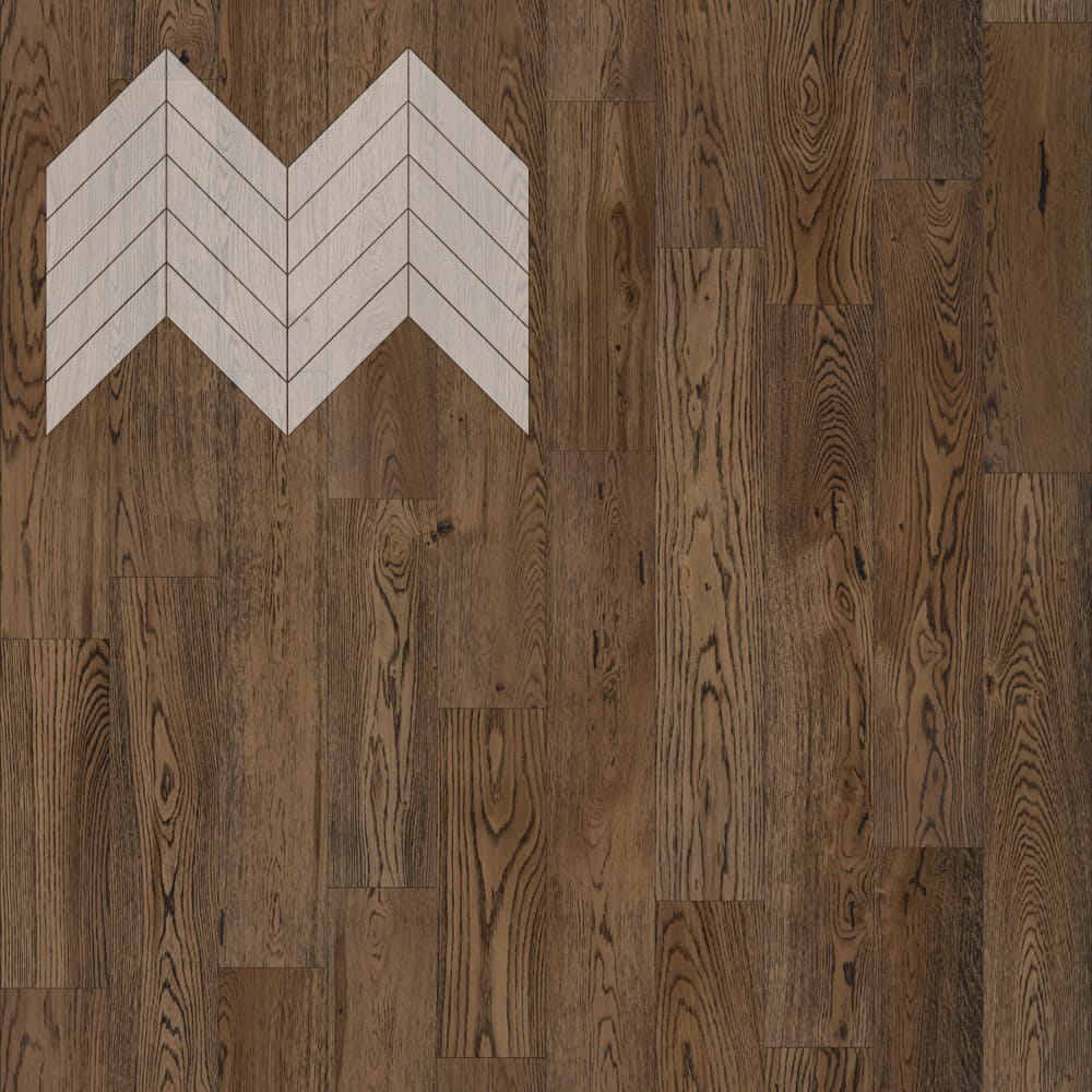 Паркет Елка Французская Lab Arte Chevron Дуб Рустик Затертый лак 600/490х110х14/3/45°
