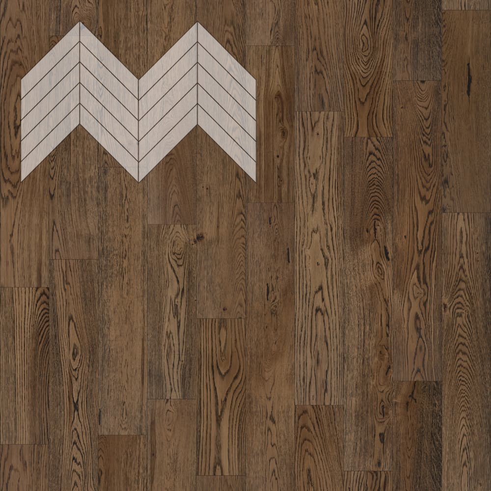 Паркет Елка Французская Lab Arte Chevron Дуб Рустик Затертый лак 600/510х90х14/3/45°